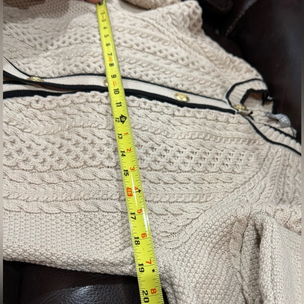 J. Crew Cropped Cable-knit Sweater - Classic Cardigan -Size Large tan black - Picture 14 of 15